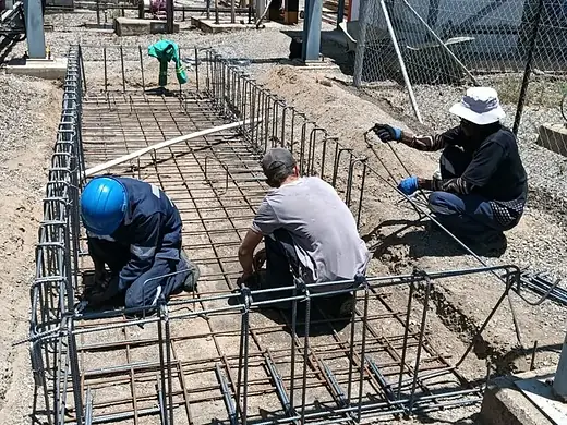 Reinforcing steel being fixed on site